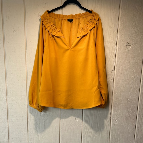 J. Crew Large 365 crepe ruffle neck blouse in mustard - Picture 3 of 4